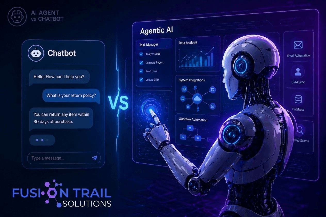 Agentic AI vs Chatbot futuristic comparison illustration showing automation systems