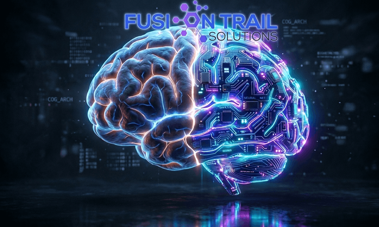 Digital and organic brain representing critical thinking in tech.