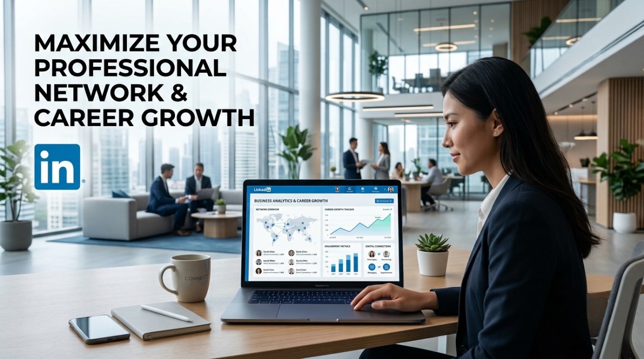 Professional using LinkedIn for networking, personal branding, career growth, and business opportunities in 2026.