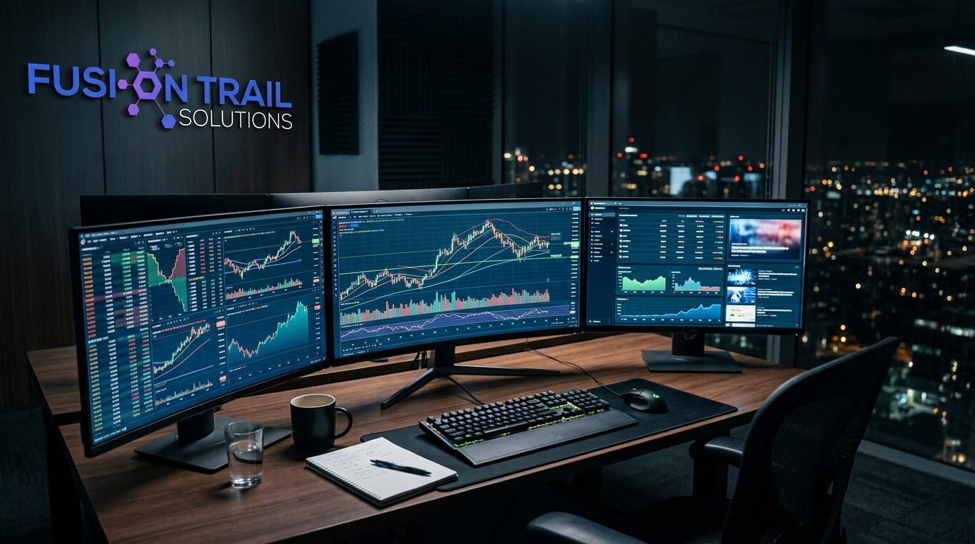 Modern trading dashboard showing financial charts and market data