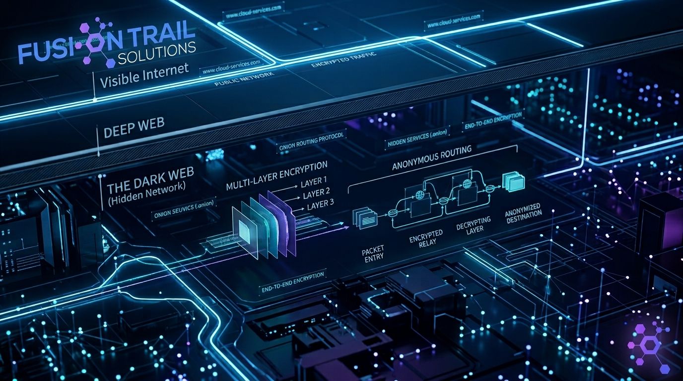 Dark Web explained with encrypted network and cybersecurity concept
