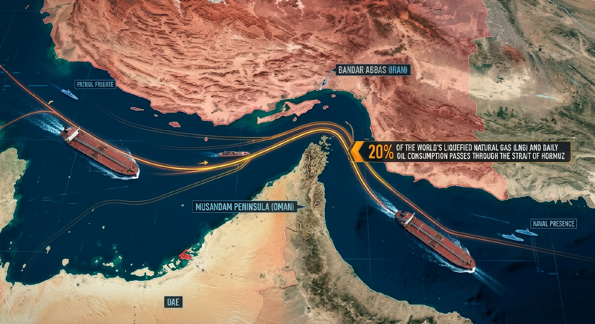 Map of the Strait of Hormuz showing the world’s most important oil shipping route