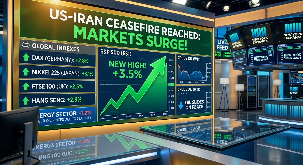 Global stock markets rising after the temporary ceasefire between the US and Iran