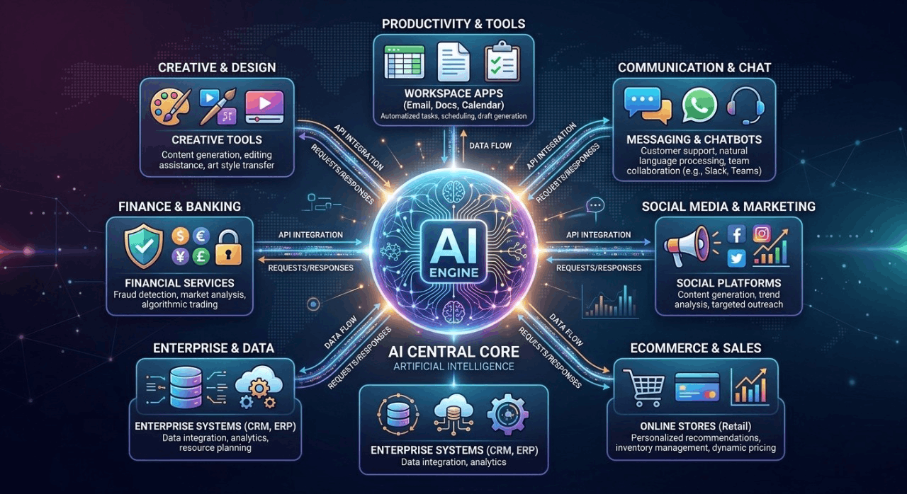 AI model integration diagram showing API connection