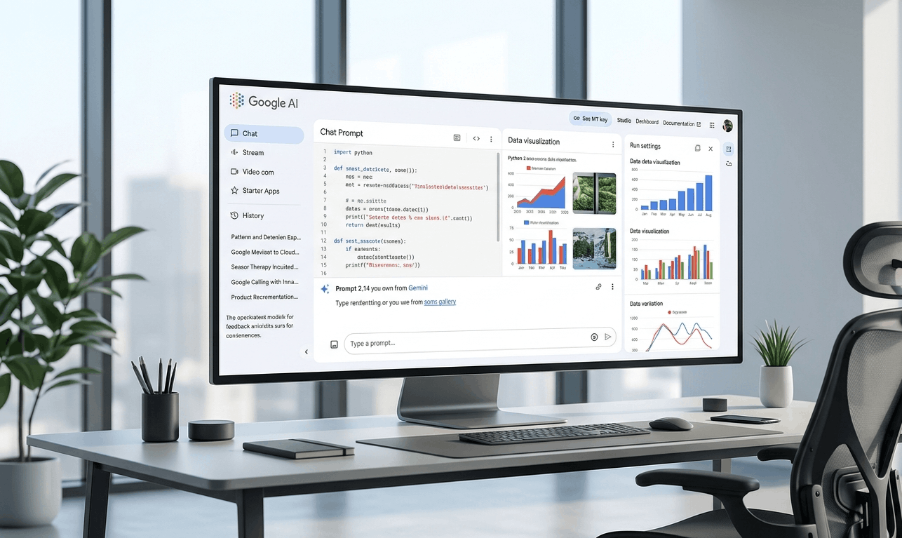 Google AI Studio interface for Gemini API prototyping with the official Google AI logo.