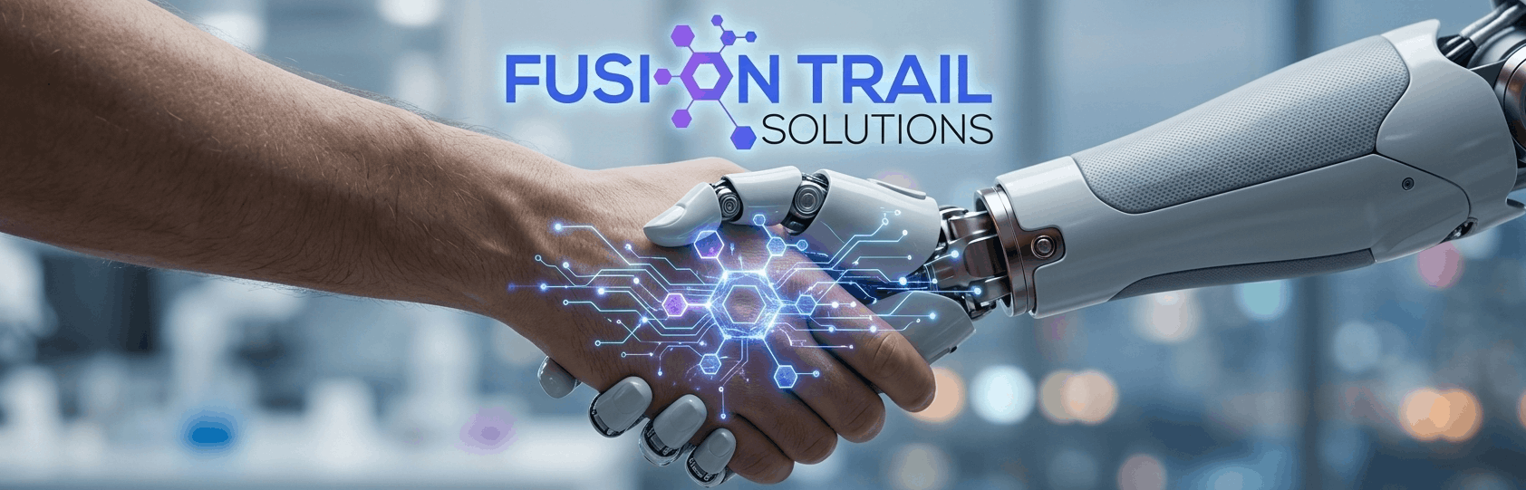 Two professionals shaking hands with a digital AI overlay.