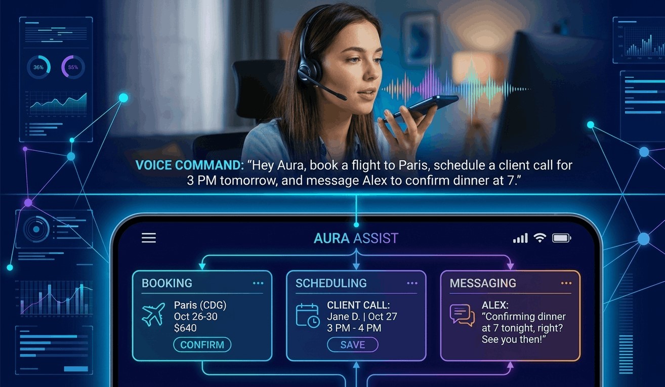 Autonomous AI agents performing automated tasks in a mobile application
