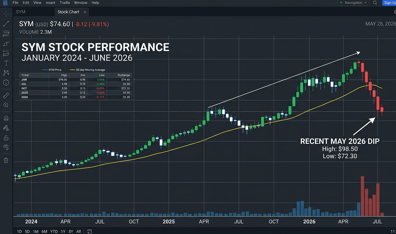 Symbotic SYM stock price drop May 2026 chart