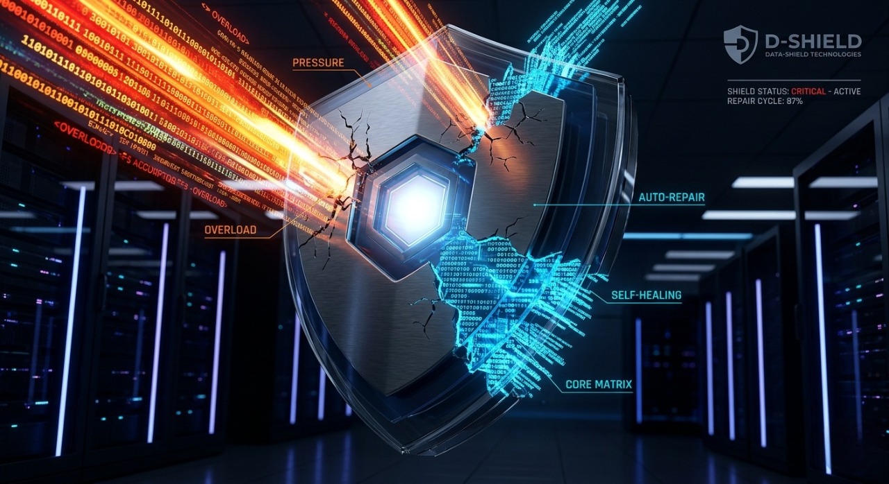 A digital shield defending against automated cyber threats, showcasing AI in cybersecurity.