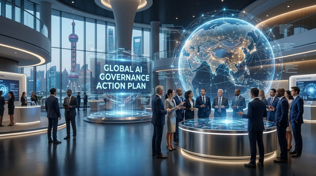Chinese Premier unveiling the Global AI Governance Action Plan at a tech summit.