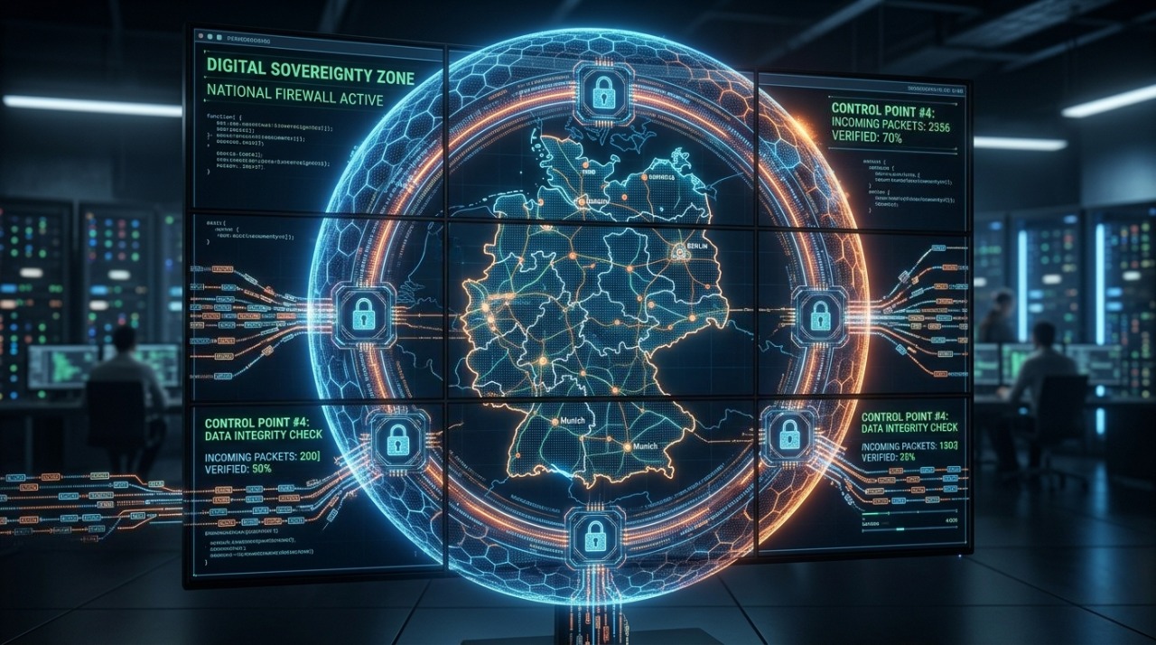 Graphic illustrating state-centric digital sovereignty and AI control systems.