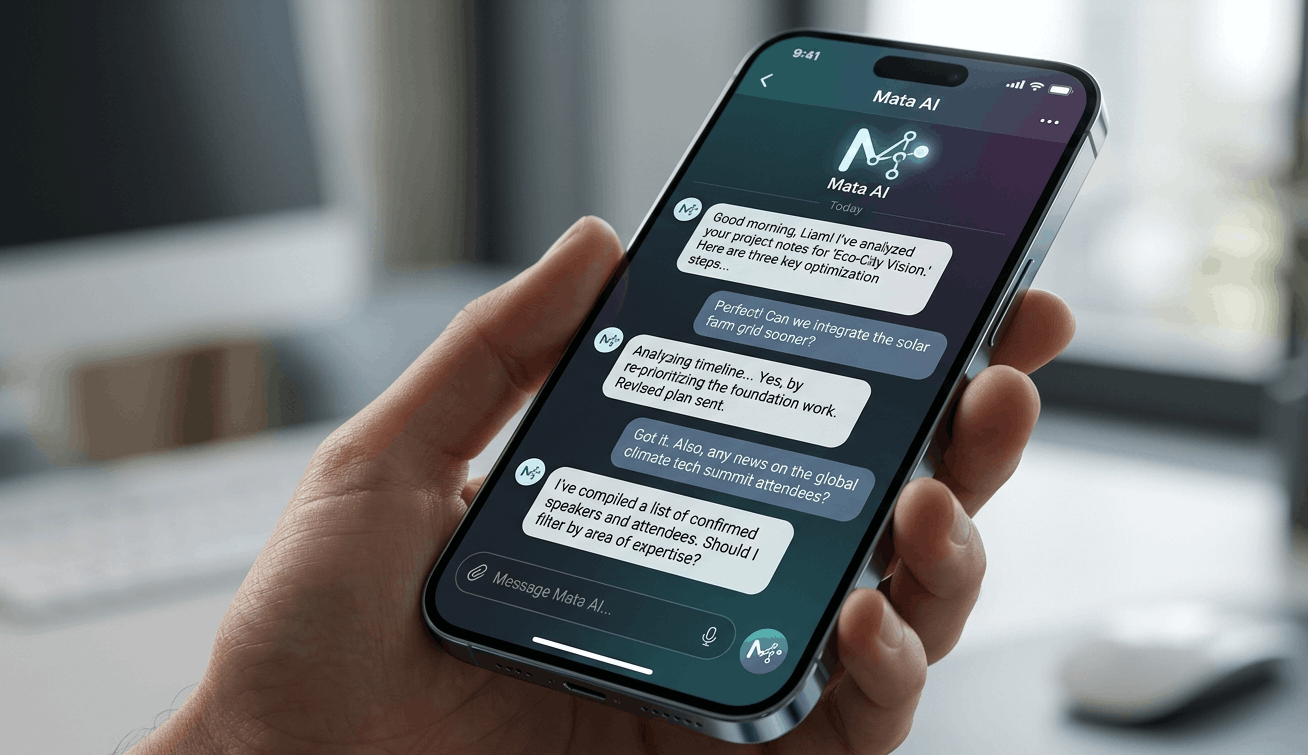 User chatting with Meta AI on a smartphone app interface.