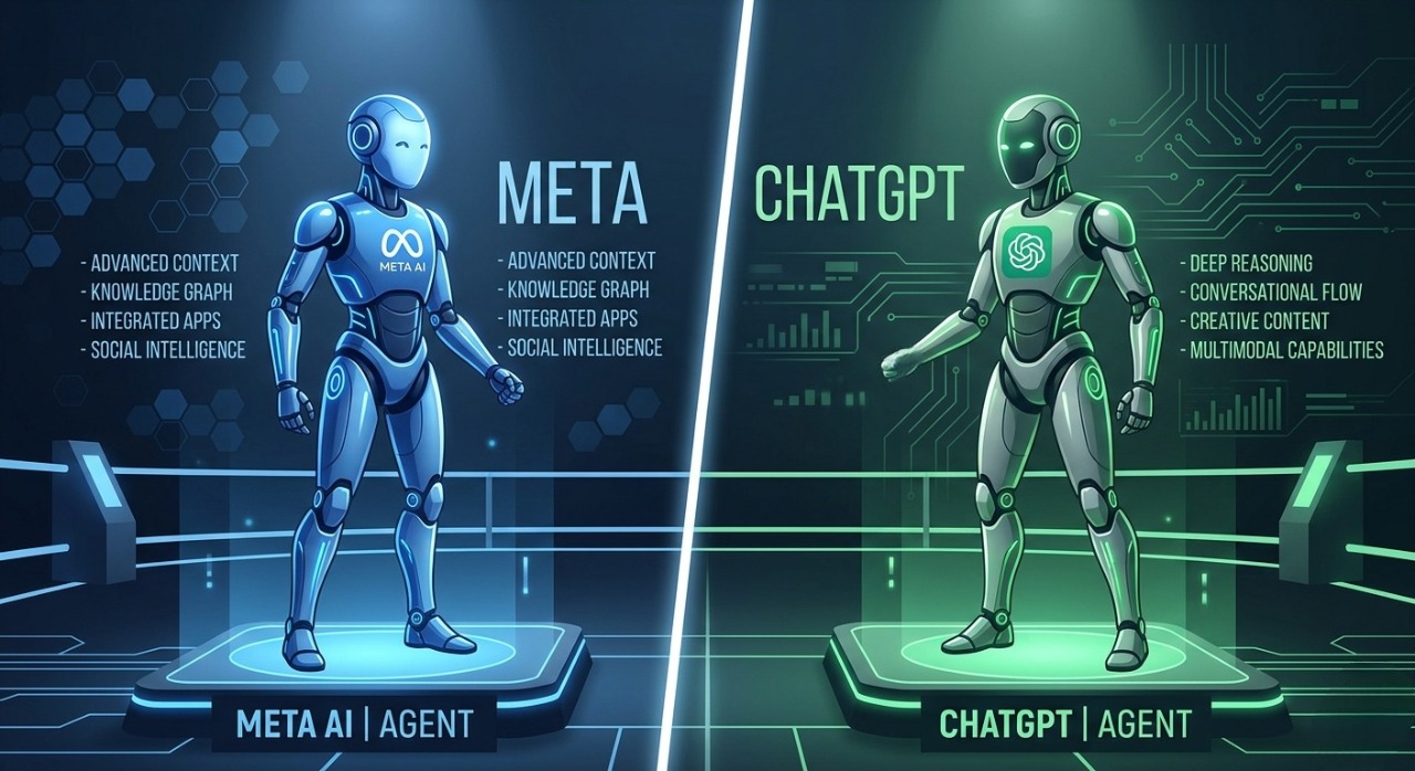 Visual comparison graphic between Meta AI and ChatGPT features.