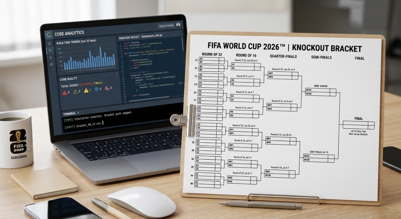 A realistic printed tournament bracket displaying the flow of matches from the new Round of 32 down to the grand final.