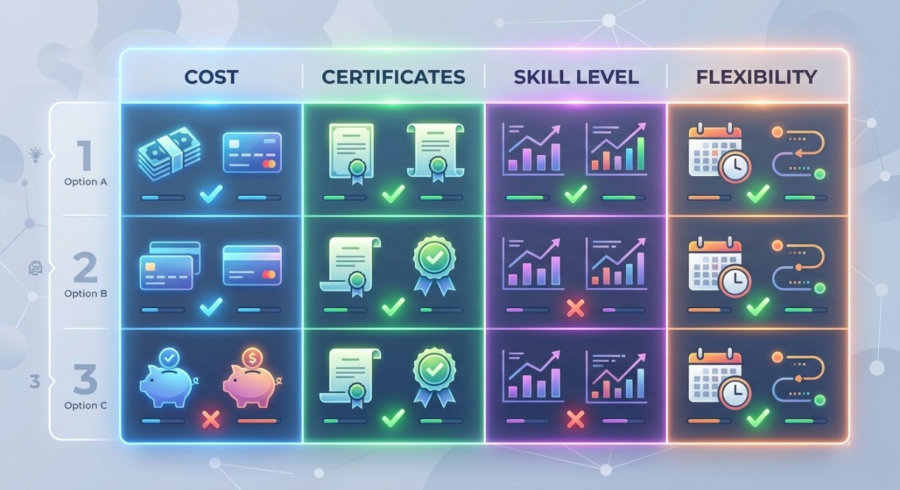 An interactive comparison checklist graphic illustrating how to choose the right online learning platform.